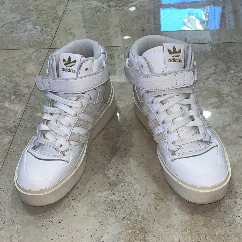 Adidas White and Gold High-Top Sneakers